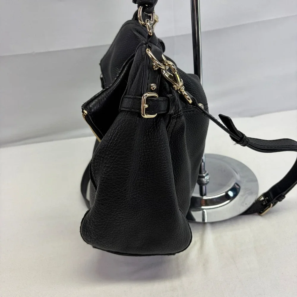 Kate Spade Crossbody Bag Medium Black Pebbled Leather Foldover Satchel Slouchy